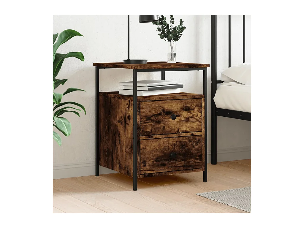 Table de chevet chêne fumé 44x45x60 bois d'ingénierie