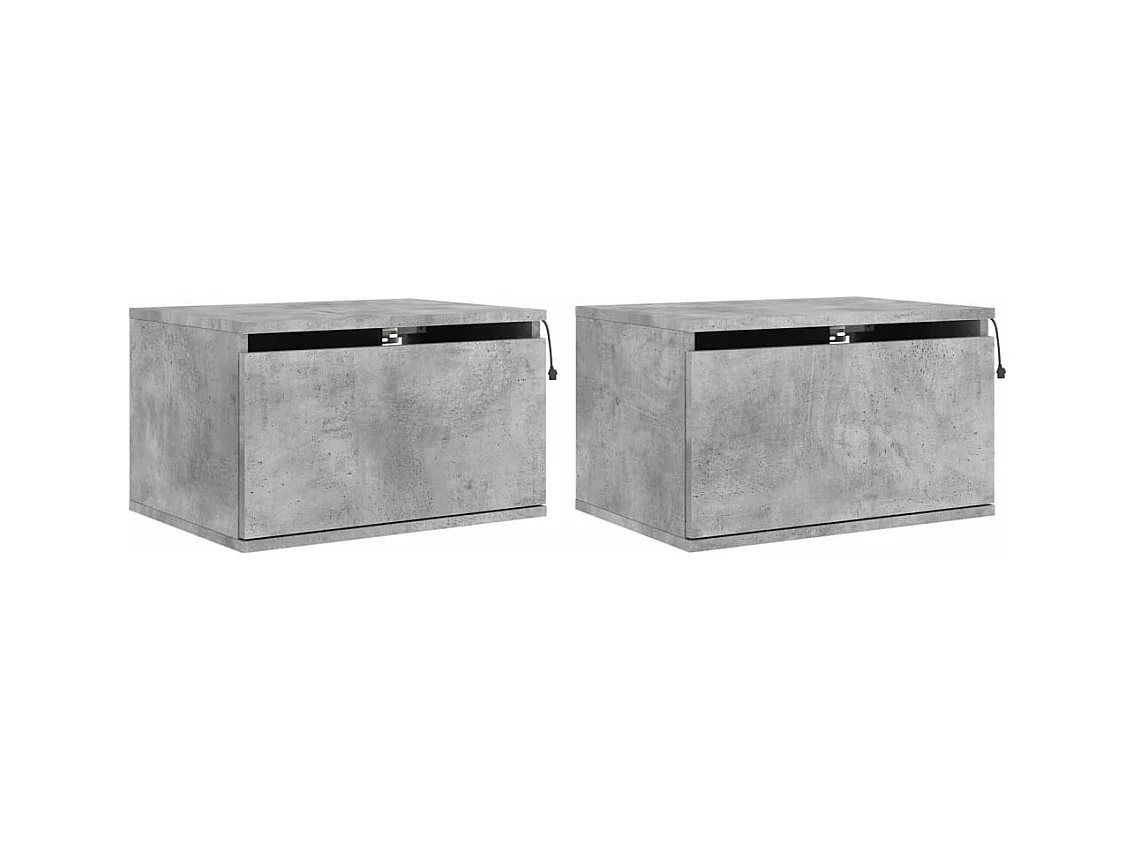 Tables de chevet murales avec lumières LED 2 pcs gris béton