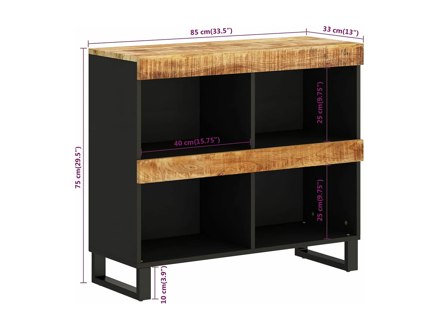 Armoire latérale 85x33x75 bois massif de manguier