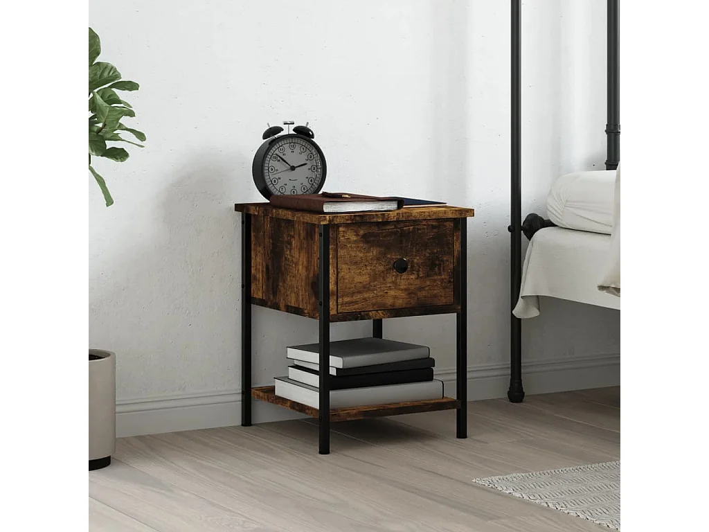 Table de chevet chêne fumé 34x35,5x45 bois d'ingénierie