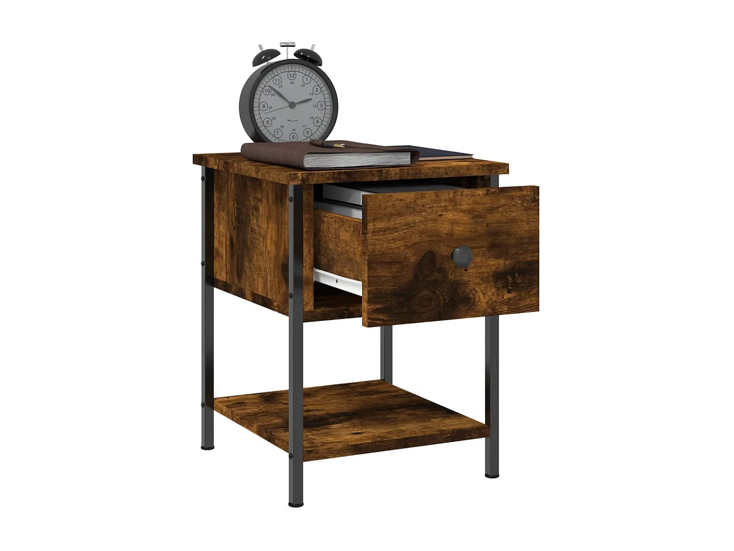 Table de chevet chêne fumé 34x35,5x45 bois d'ingénierie