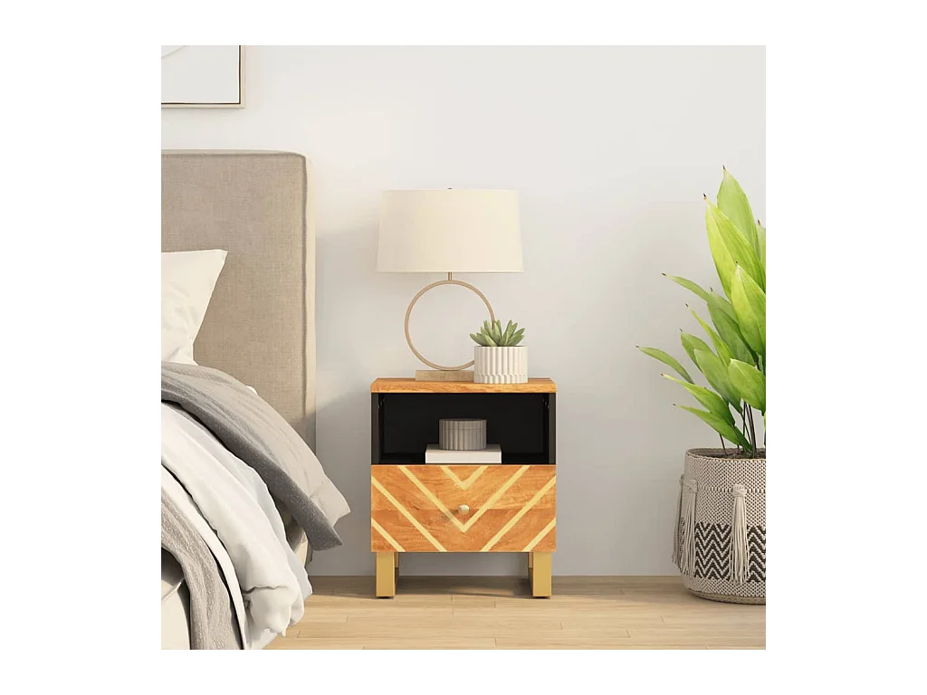 Table de chevet marron et noir bois de manguier solide