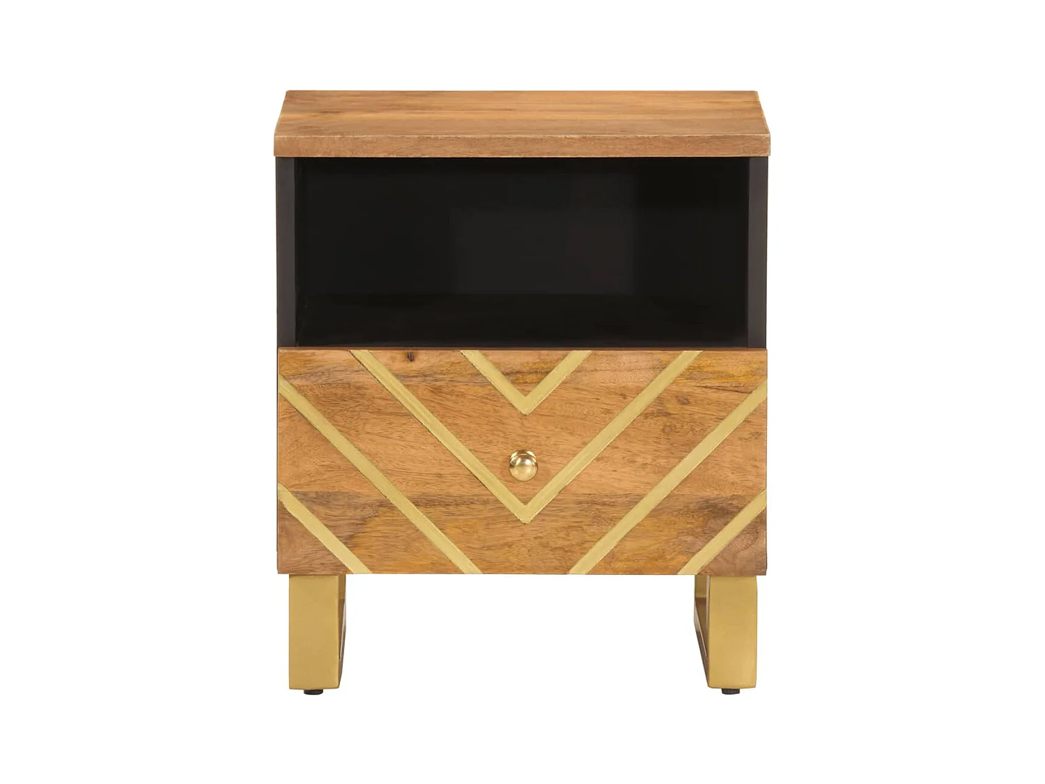 Table de chevet marron et noir bois de manguier solide