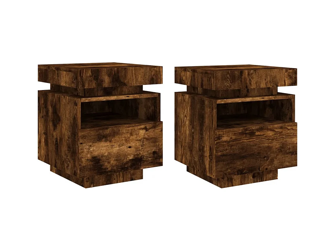 Armoires de chevet avec lumières LED 2 pcs chêne fumé