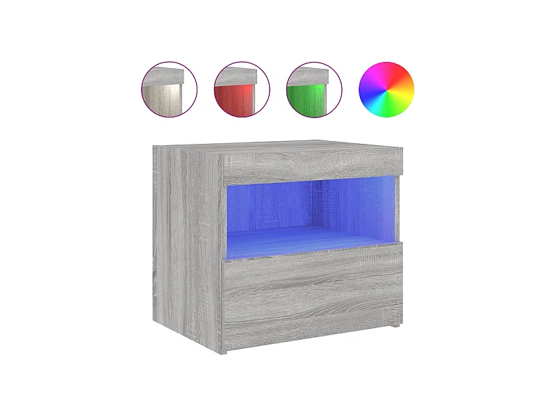 Table de chevet avec lumières LED sonoma gris 50x40x45