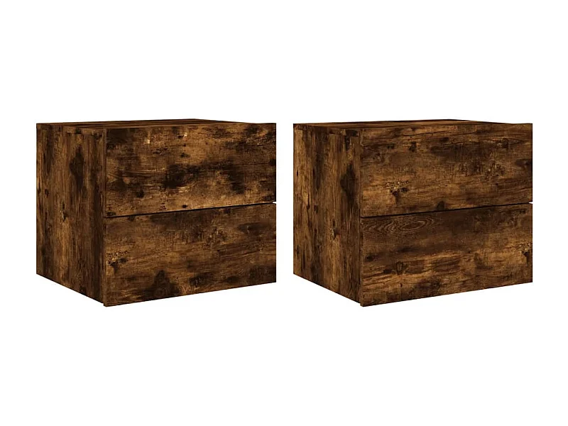 Tables de chevet murales avec lumières LED 2 pcs chêne fumé