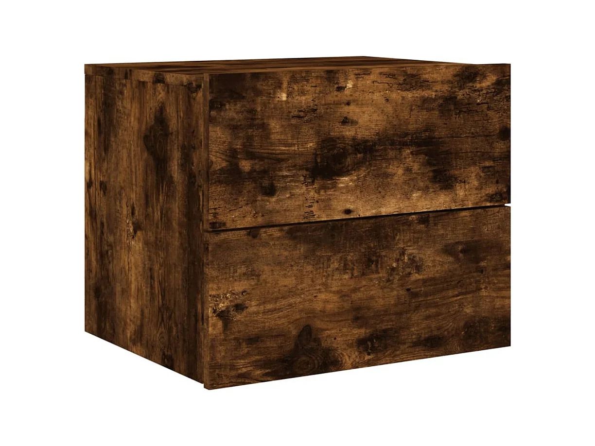 Tables de chevet murales avec lumières LED 2 pcs chêne fumé