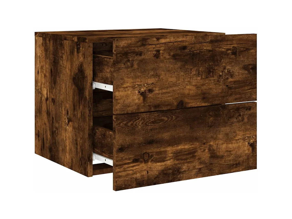 Tables de chevet murales avec lumières LED 2 pcs chêne fumé