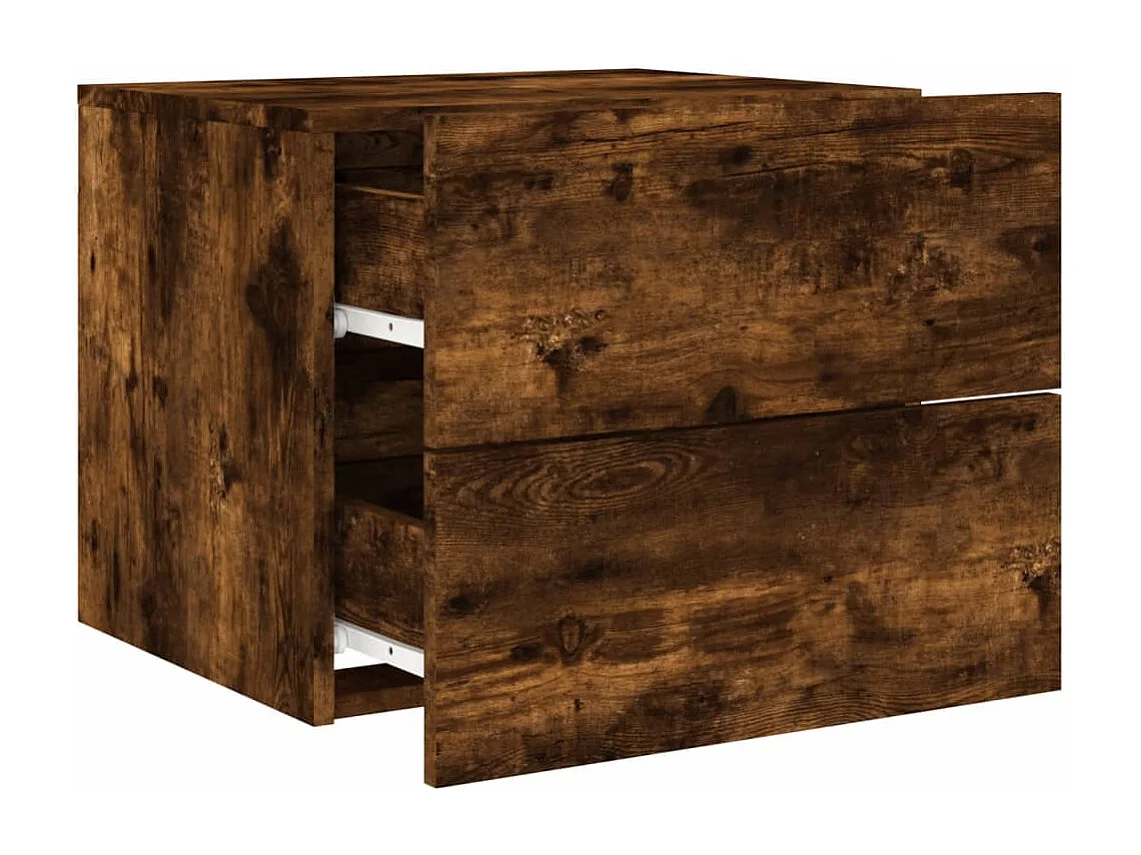 Tables de chevet murales avec lumières LED 2 pcs chêne fumé