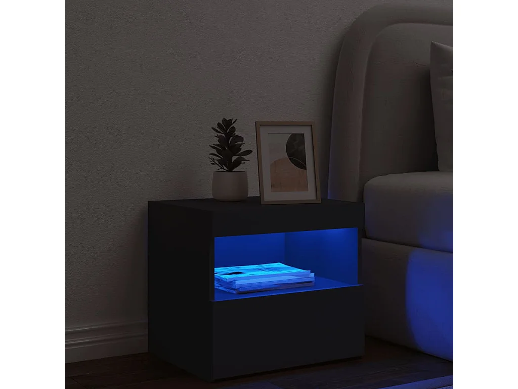 Table de chevet avec lumières LED noir 50x40x45