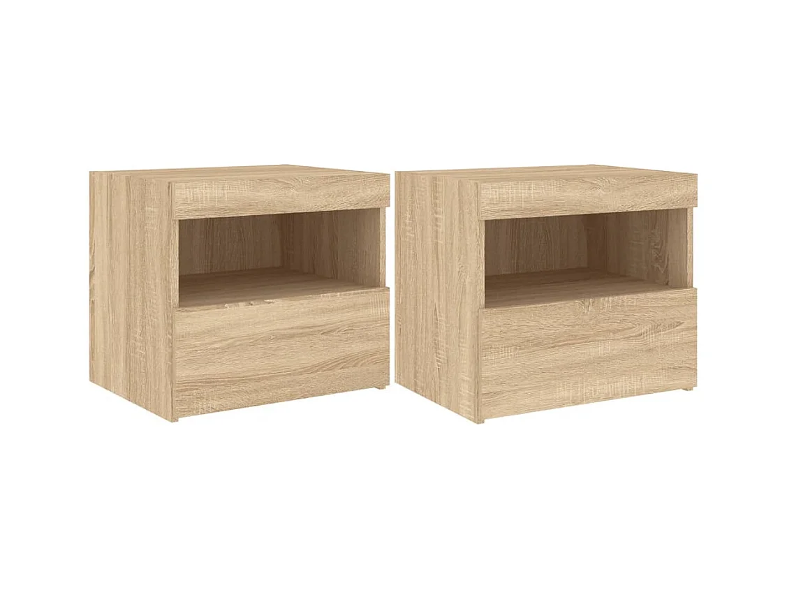 Tables de chevet et lumières LED 2 pcs chêne sonoma 50x40x45