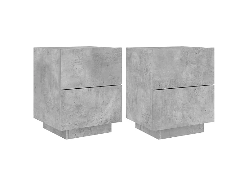 Armoires de chevet et lumières LED 2 pcs gris béton