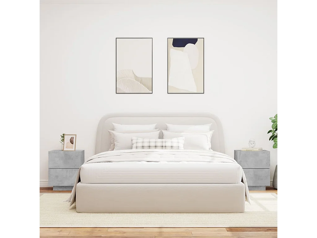 Armoires de chevet et lumières LED 2 pcs gris béton