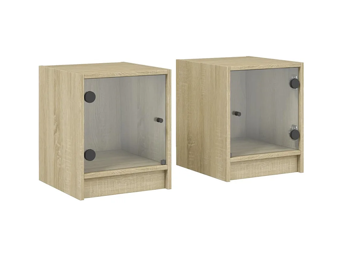 Tables de chevet et portes vitrées 2pcs chêne sonoma 35x37x42
