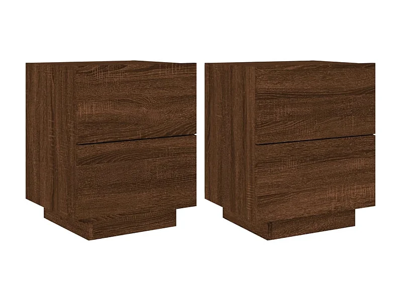 Armoires de chevet et lumières LED 2 pcs chêne marron