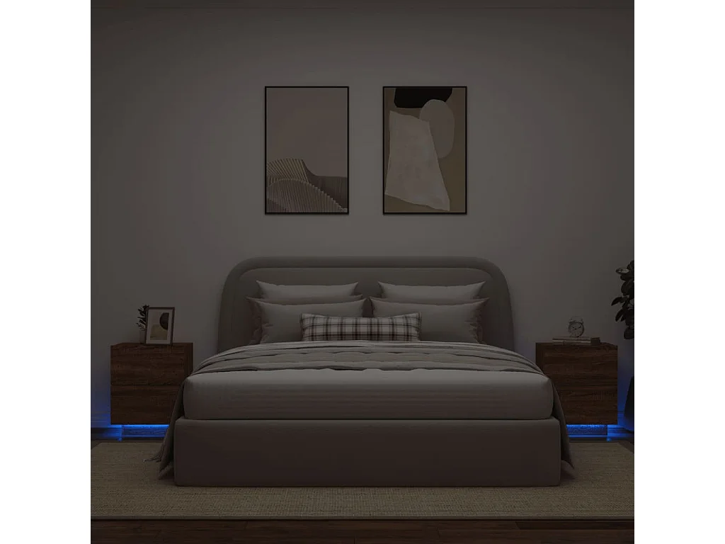 Armoires de chevet et lumières LED 2 pcs chêne marron
