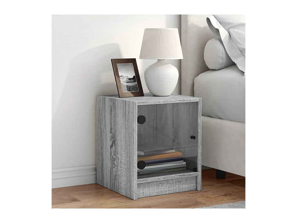 Table de chevet avec porte en verre sonoma gris 35x37x42