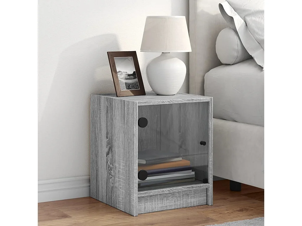 Table de chevet avec porte en verre sonoma gris 35x37x42