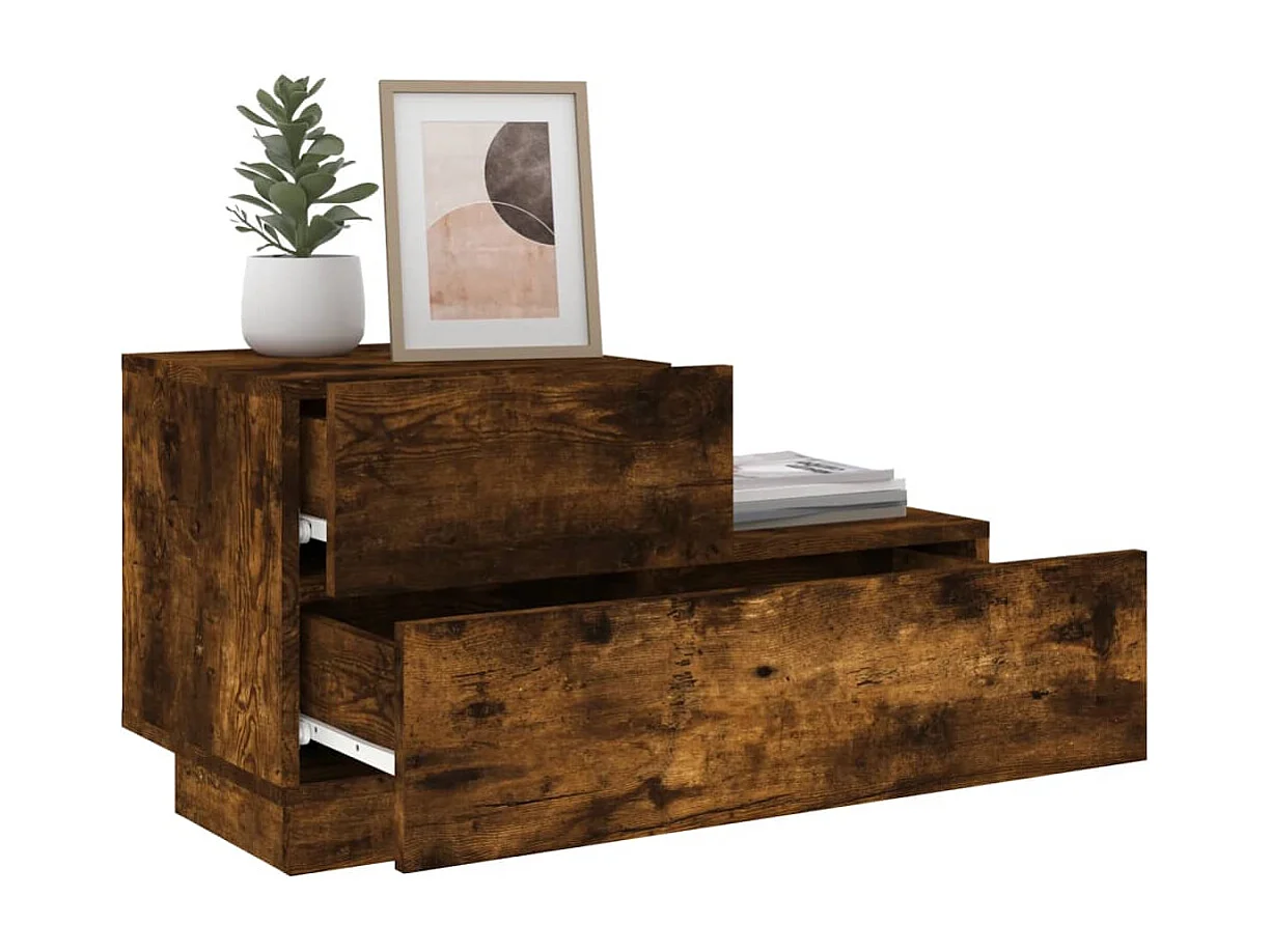 Table de chevet avec lumières LED chêne fumé 70x36x40,5