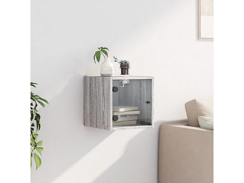 Table de chevet avec porte en verre sonoma gris 35x37x35