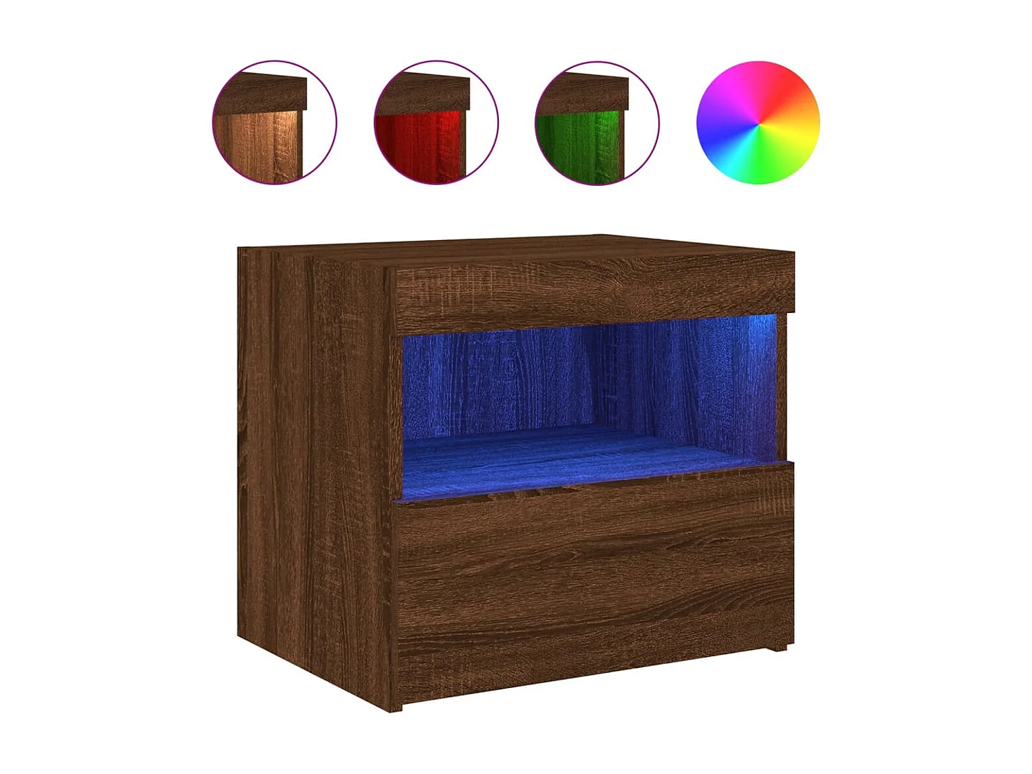 Table de chevet avec lumières LED chêne marron 50x40x45