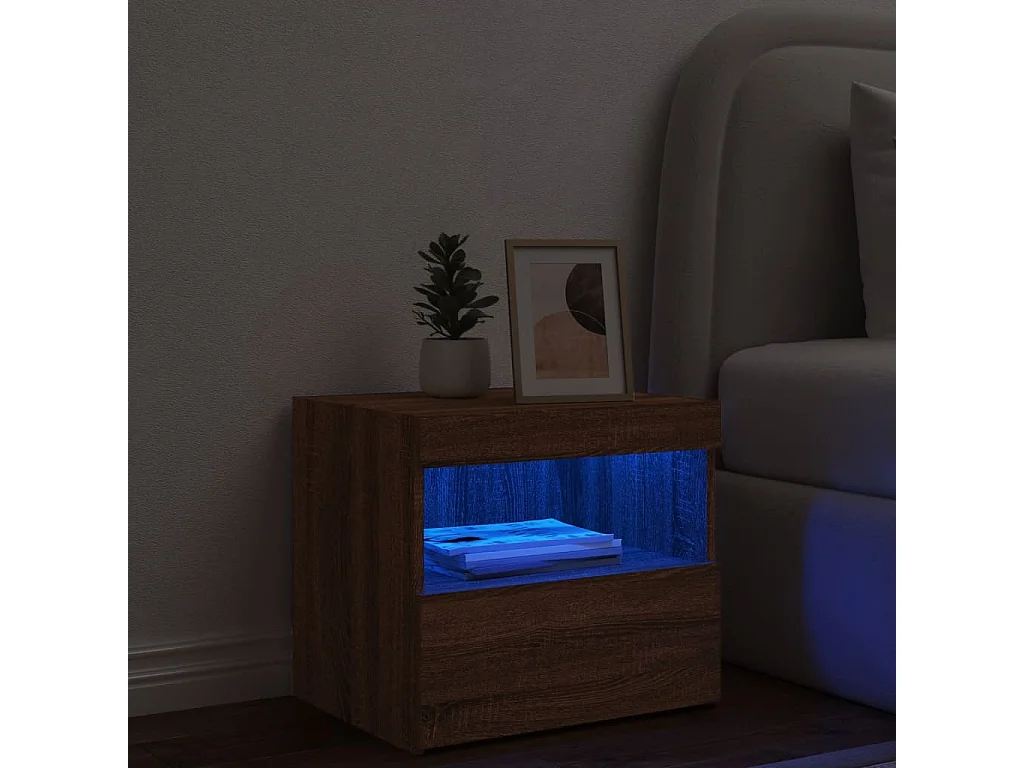 Table de chevet avec lumières LED chêne marron 50x40x45