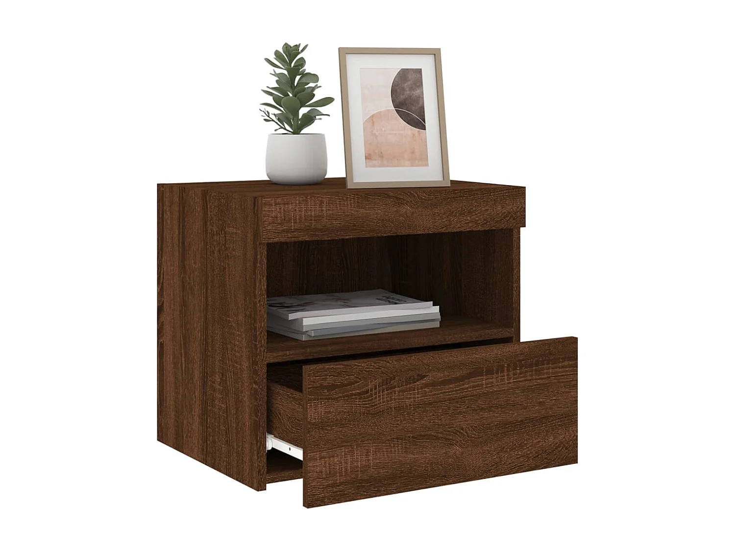 Table de chevet avec lumières LED chêne marron 50x40x45