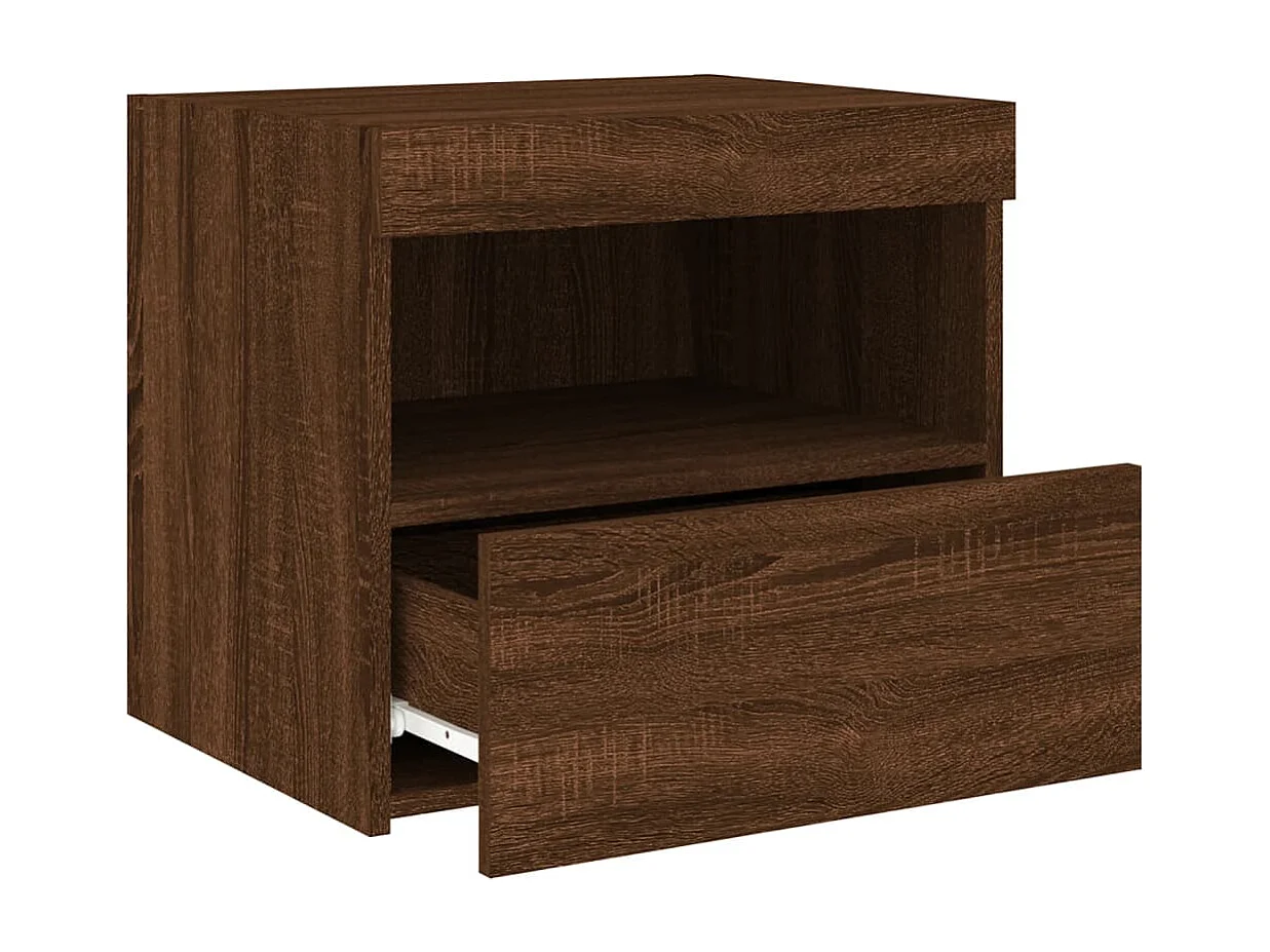 Table de chevet avec lumières LED chêne marron 50x40x45