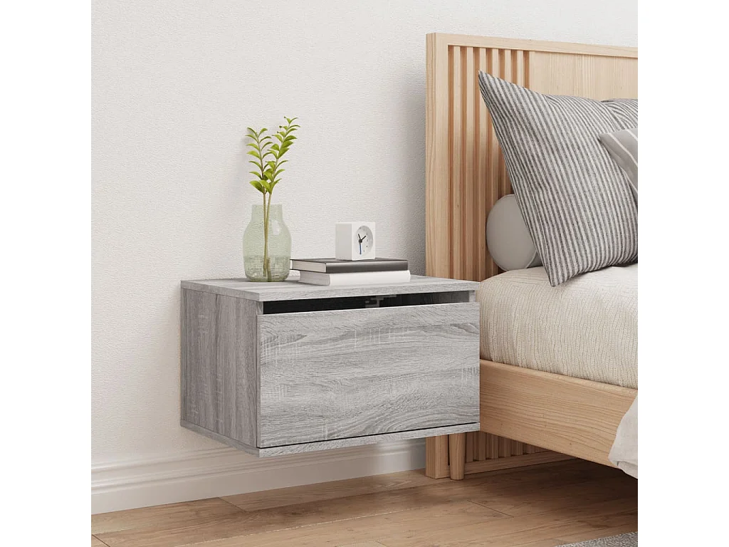 Table de chevet murale avec lumières LED sonoma gris