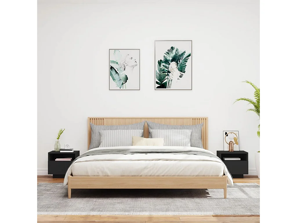 Armoires de chevet avec lumières LED 2 pcs noir 40x39x37