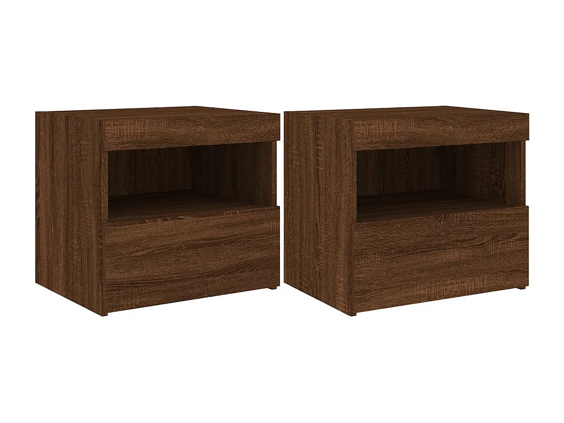 Tables de chevet et lumières LED 2 pcs chêne marron 50x40x45