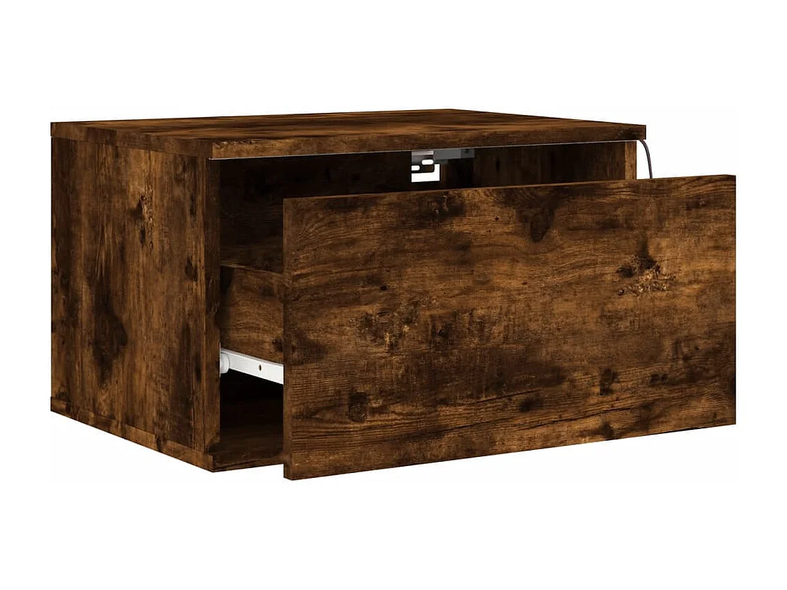 Table de chevet murale avec lumières LED chêne fumé