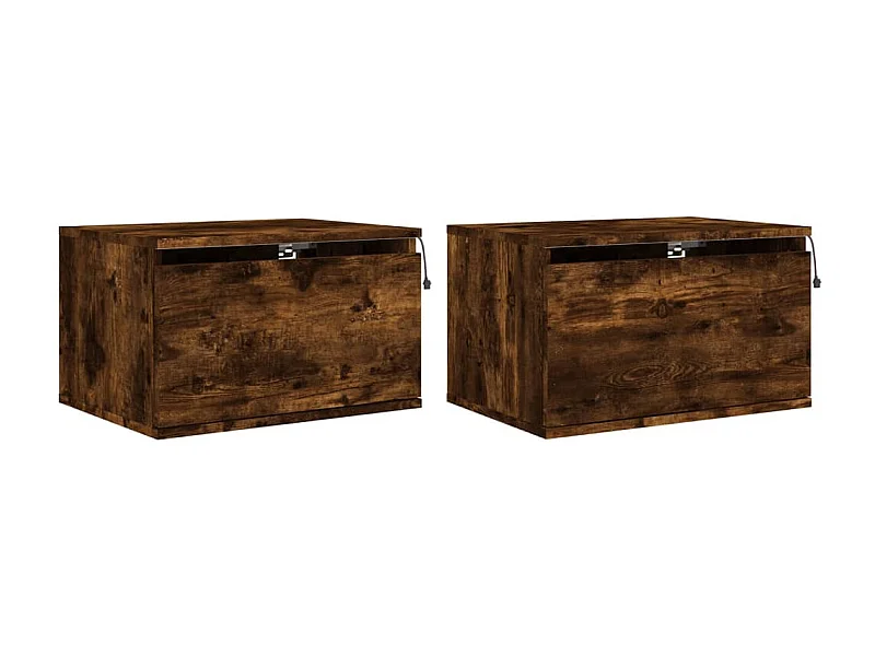 Tables de chevet murales avec lumières LED 2 pcs chêne fumé