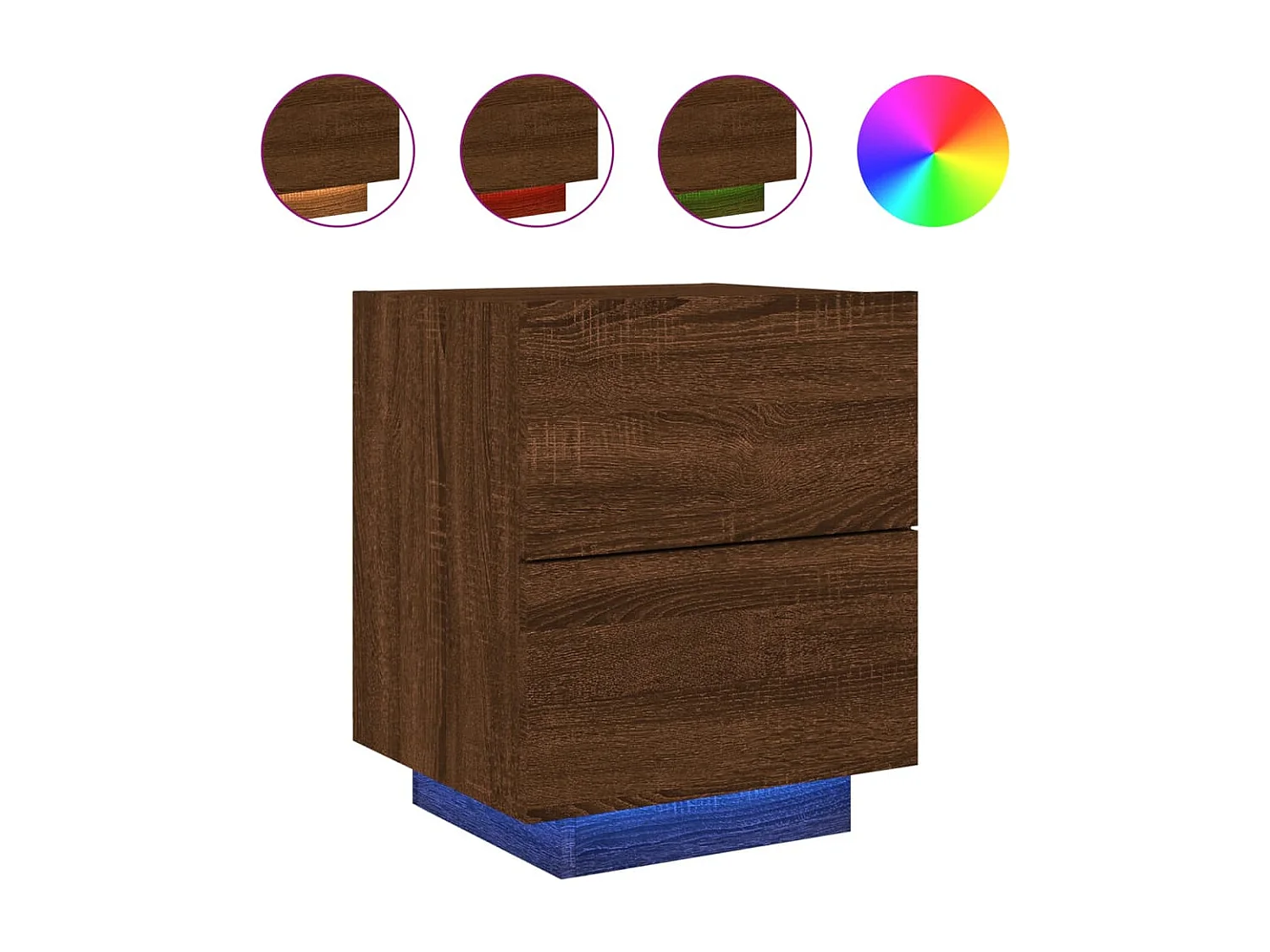 Armoire de chevet et lumières LED chêne marron bois ingénierie