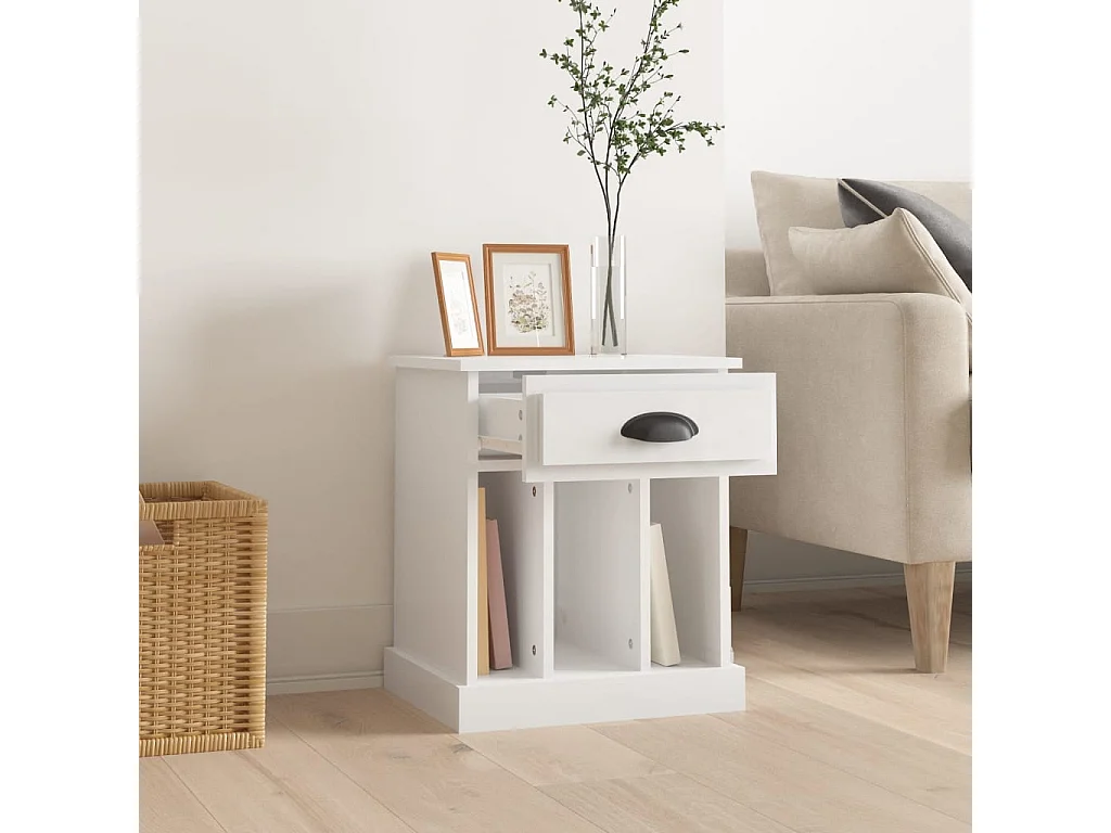 Table de chevet blanc brillant 43x36x50