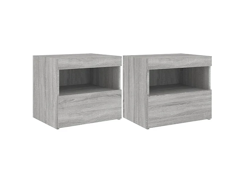 Tables de chevet avec lumières LED 2 pcs sonoma gris 50x40x45