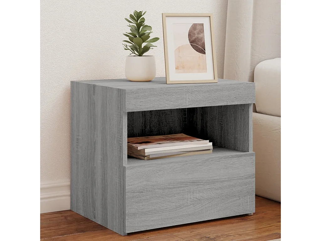 Tables de chevet avec lumières LED 2 pcs sonoma gris 50x40x45