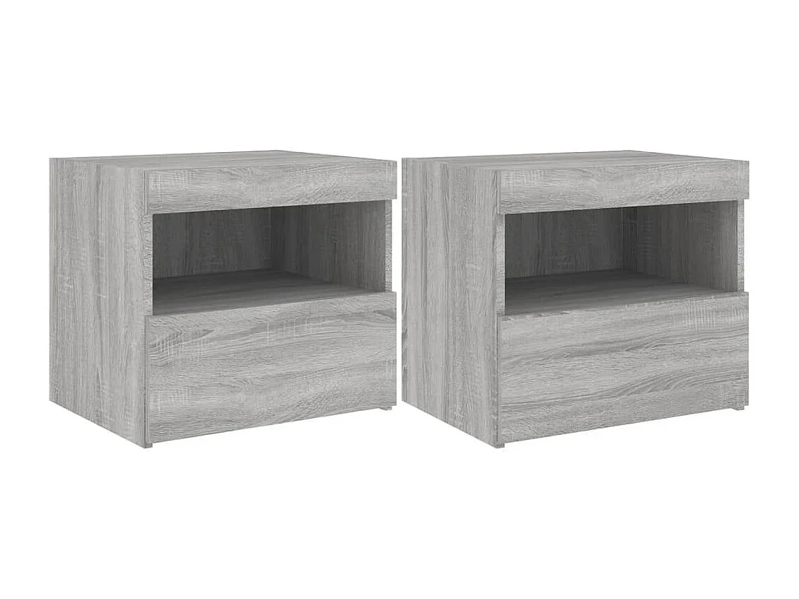 Tables de chevet avec lumières LED 2 pcs sonoma gris 50x40x45