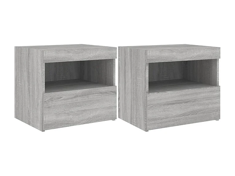 Tables de chevet avec lumières LED 2 pcs sonoma gris 50x40x45