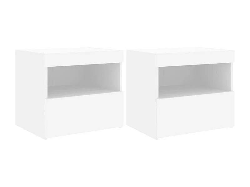 Tables de chevet avec lumières LED 2 pcs blanc 50x40x45