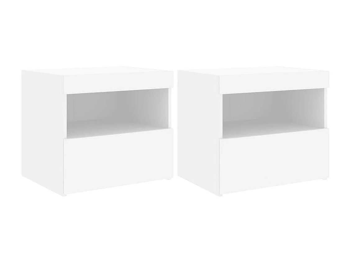 Tables de chevet avec lumières LED 2 pcs blanc 50x40x45