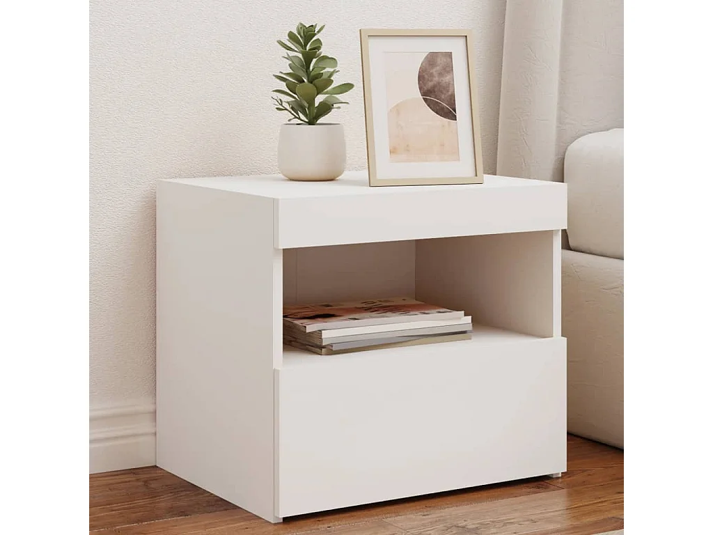 Tables de chevet avec lumières LED 2 pcs blanc 50x40x45