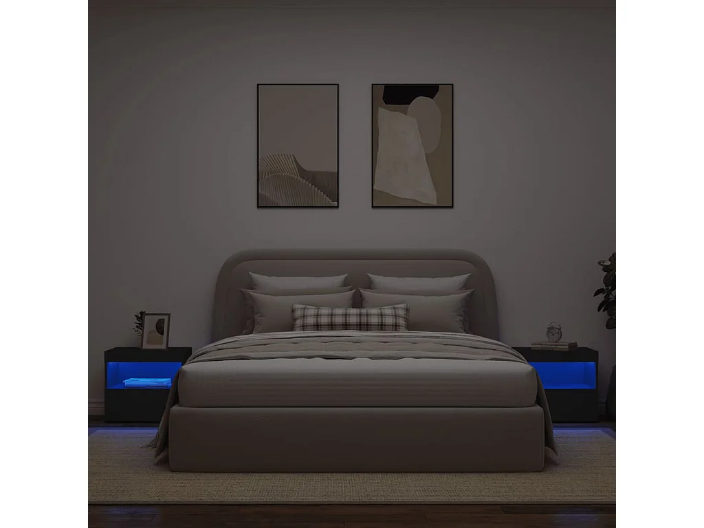 Tables de chevet avec lumières LED 2 pcs noir 50x40x45