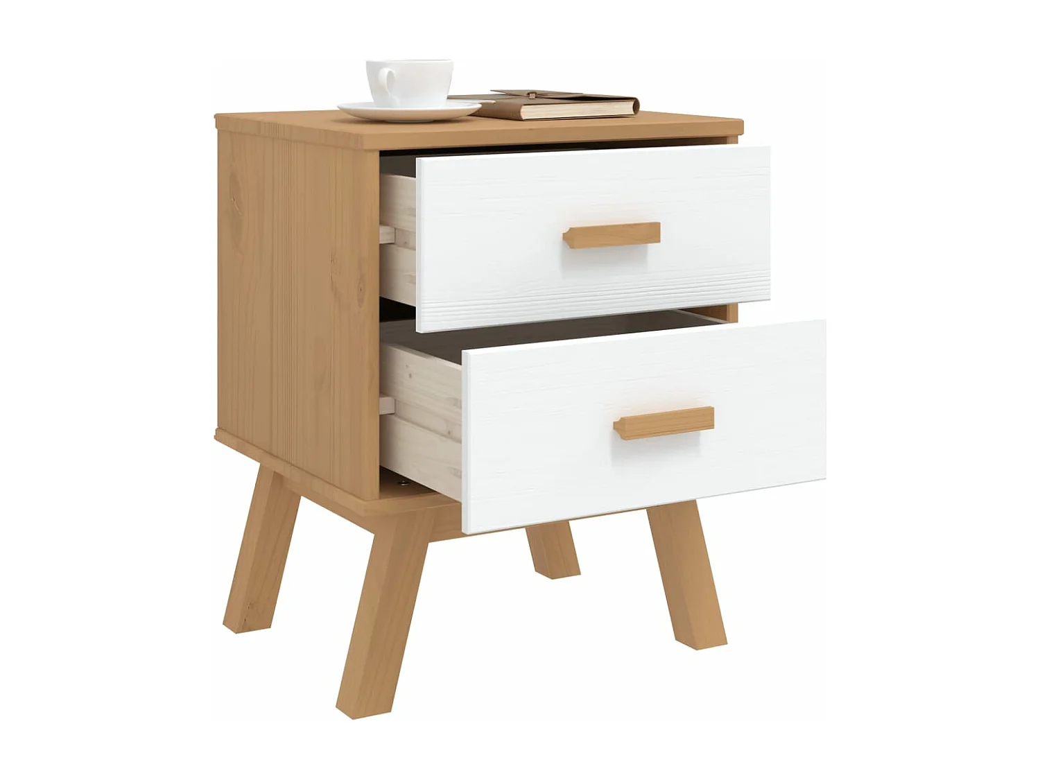 Table de chevet OLDEN blanc et marron bois de pin solide