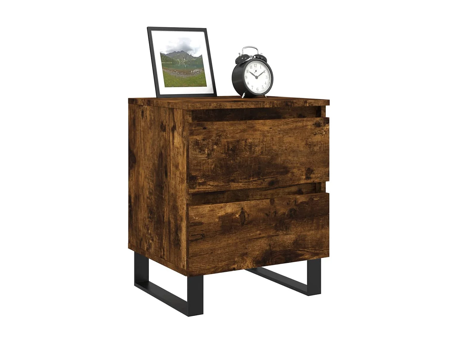 Nachtkastje 40x35x50 cm bewerkt hout gerookt eikenkleurig