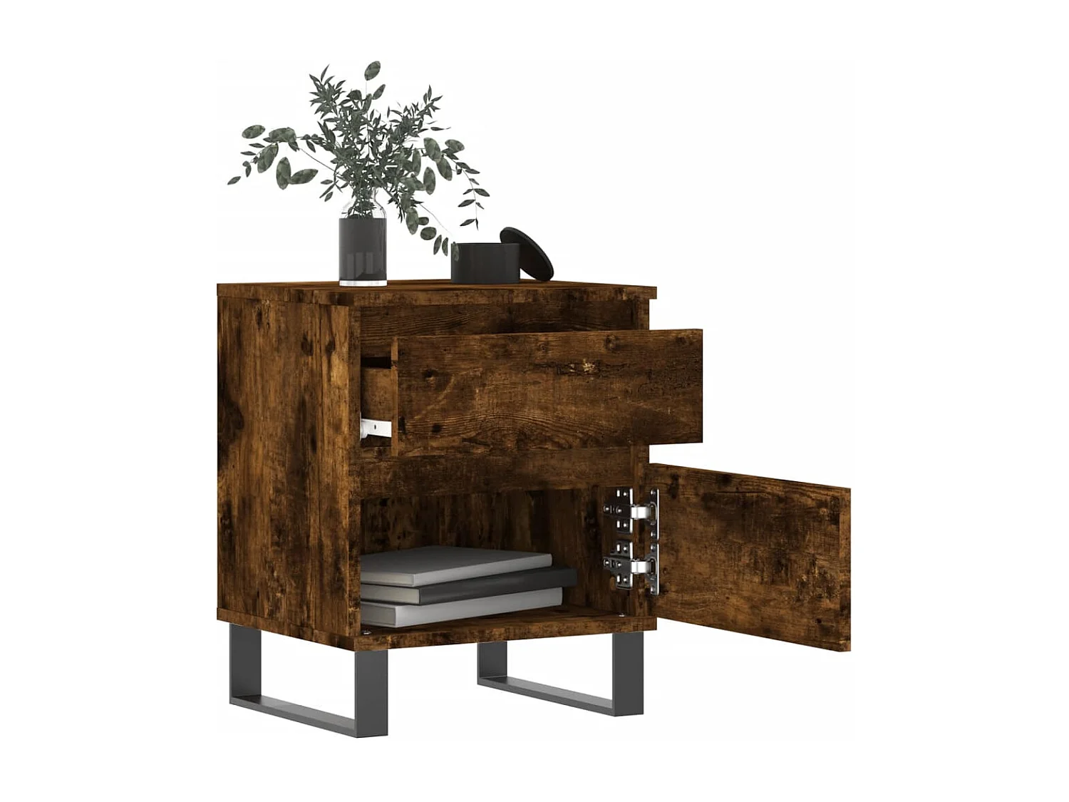 Table de chevet chêne fumé 40x35x50 bois d’ingénierie