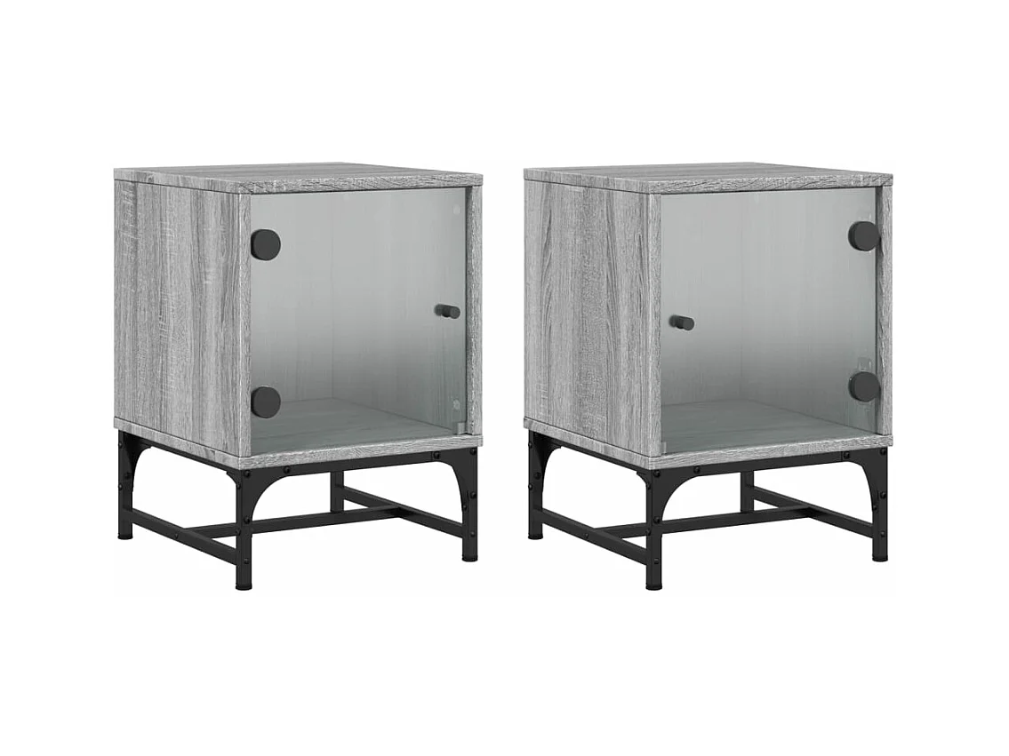 Tables de chevet et portes vitrées 2 pcs sonoma gris 35x37x50
