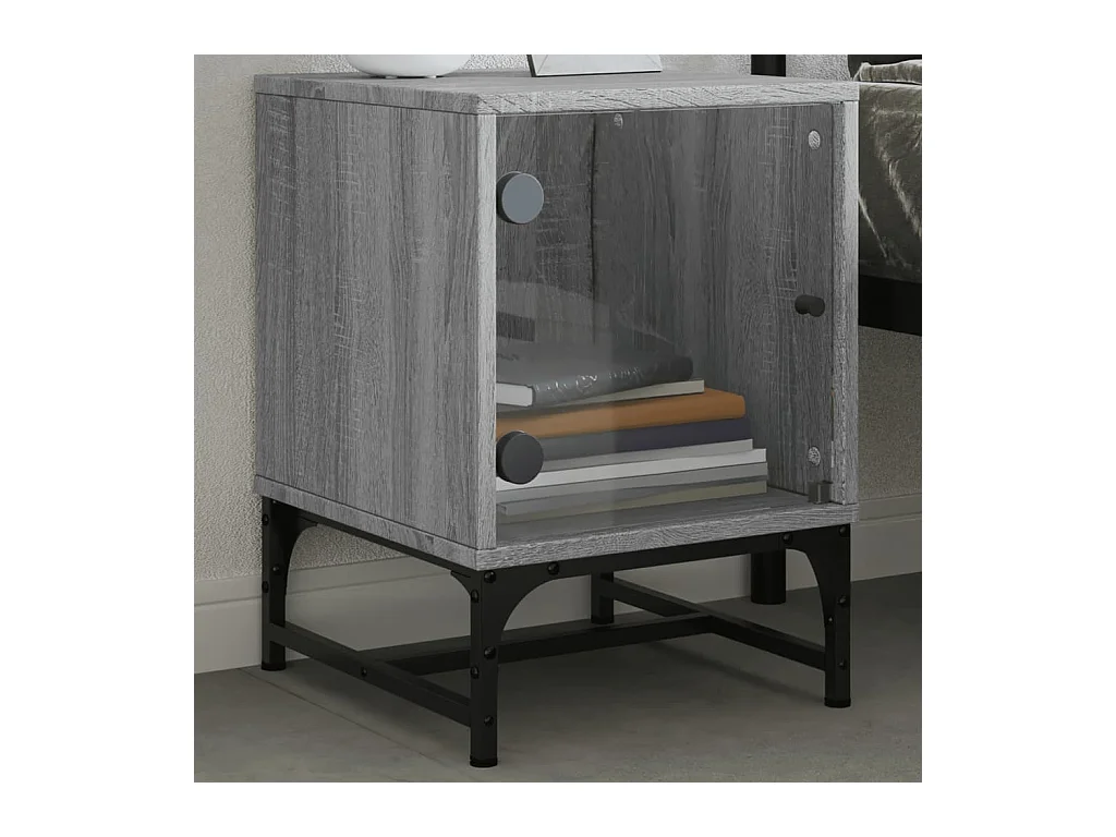 Tables de chevet et portes vitrées 2 pcs sonoma gris 35x37x50