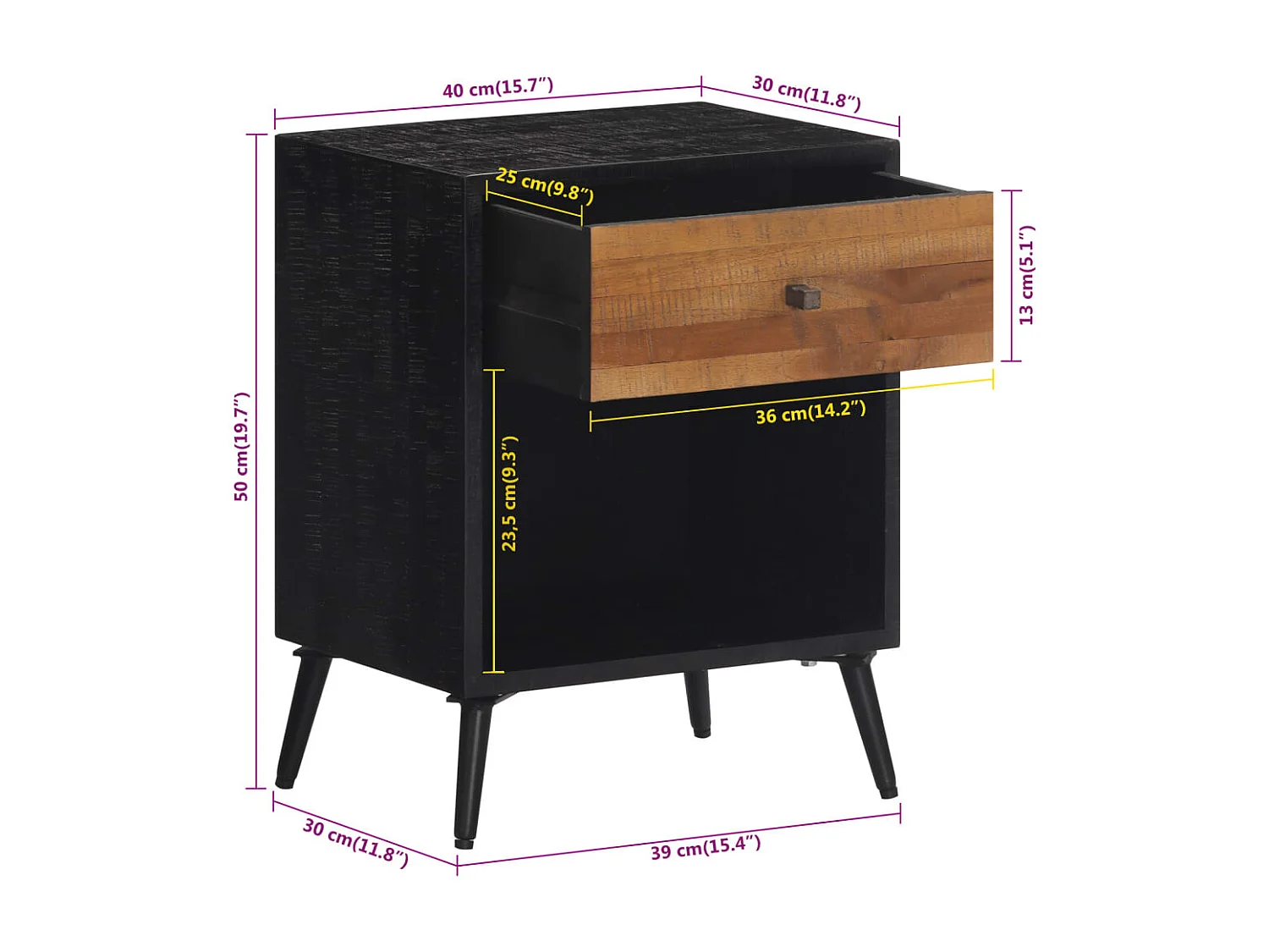 Table de chevet 40x30x50 bois massif de teck