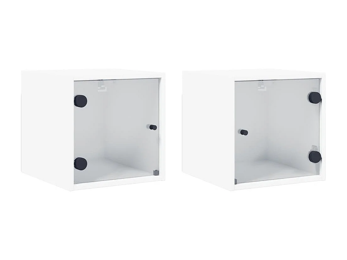 Tables de chevet avec portes en verre 2 pcs blanc 35x37x35